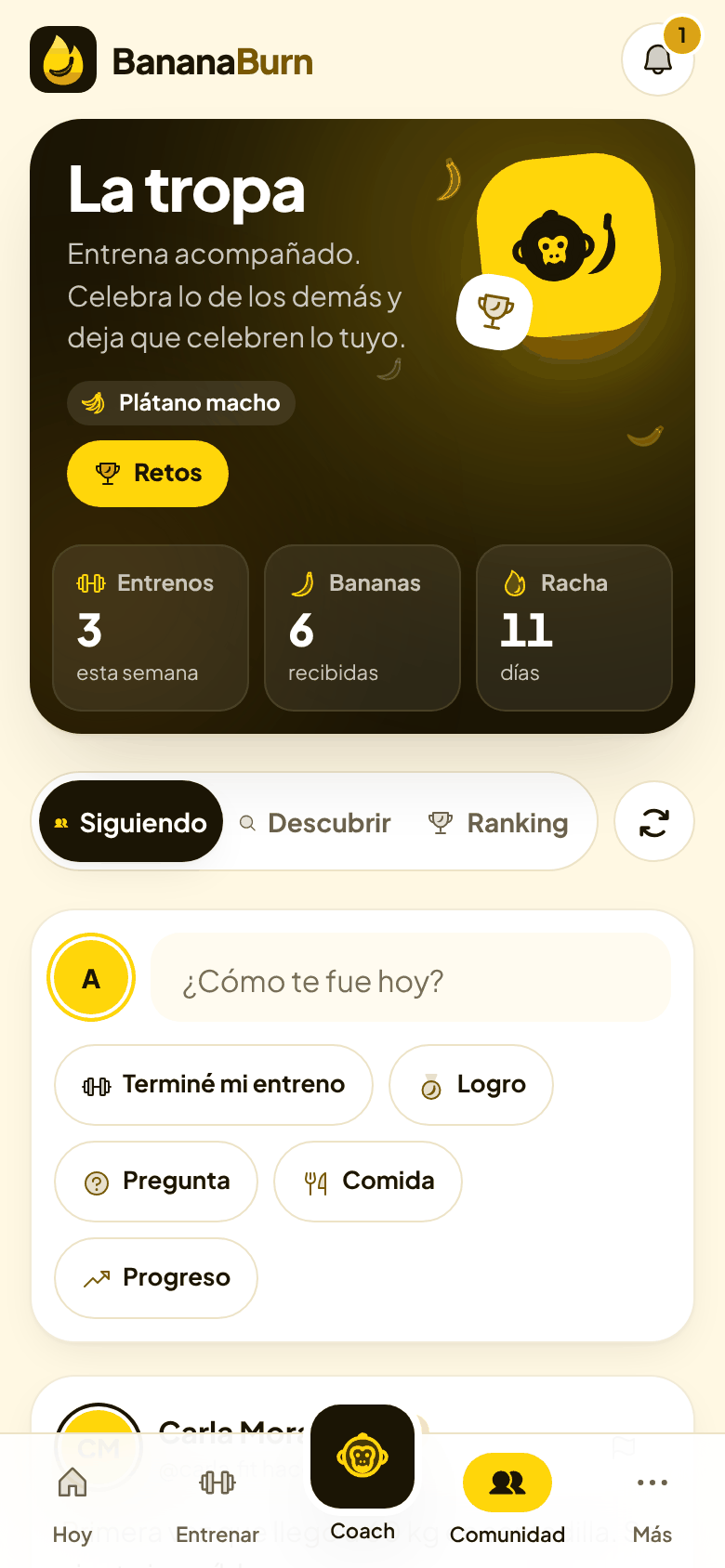 Comunidad de Banana Burn con entrenos compartidos